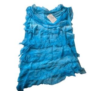 Ruffle Layered Top Made in Italy Turquoise Blue Sleeveless Tank Blouse